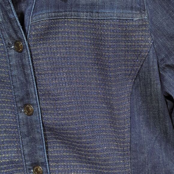 Chico's Jacket Womens Large Blue Denim Jacket with Metallic stitching Size 2 - Picture 3 of 9